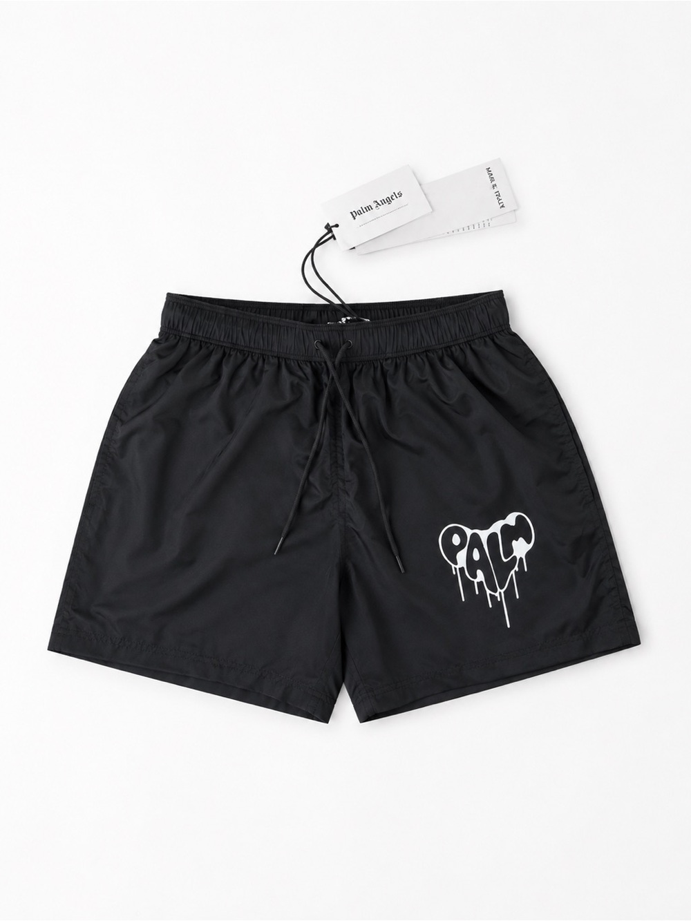 NWT PALM ANGELS Black dripping Swim shorts Trunks White Drip Logo